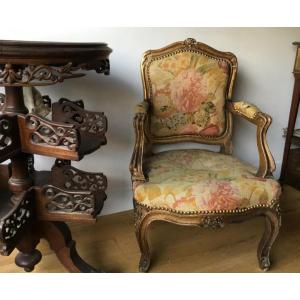 Rare Child's Cabriolet Armchair, Golden Wood, XIXth