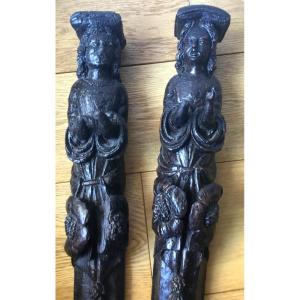 Les Deux Anges En Bois Sculpté XVIIème 