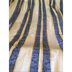 Pair Of Yellow And Blue Damask Pattern Double Curtains