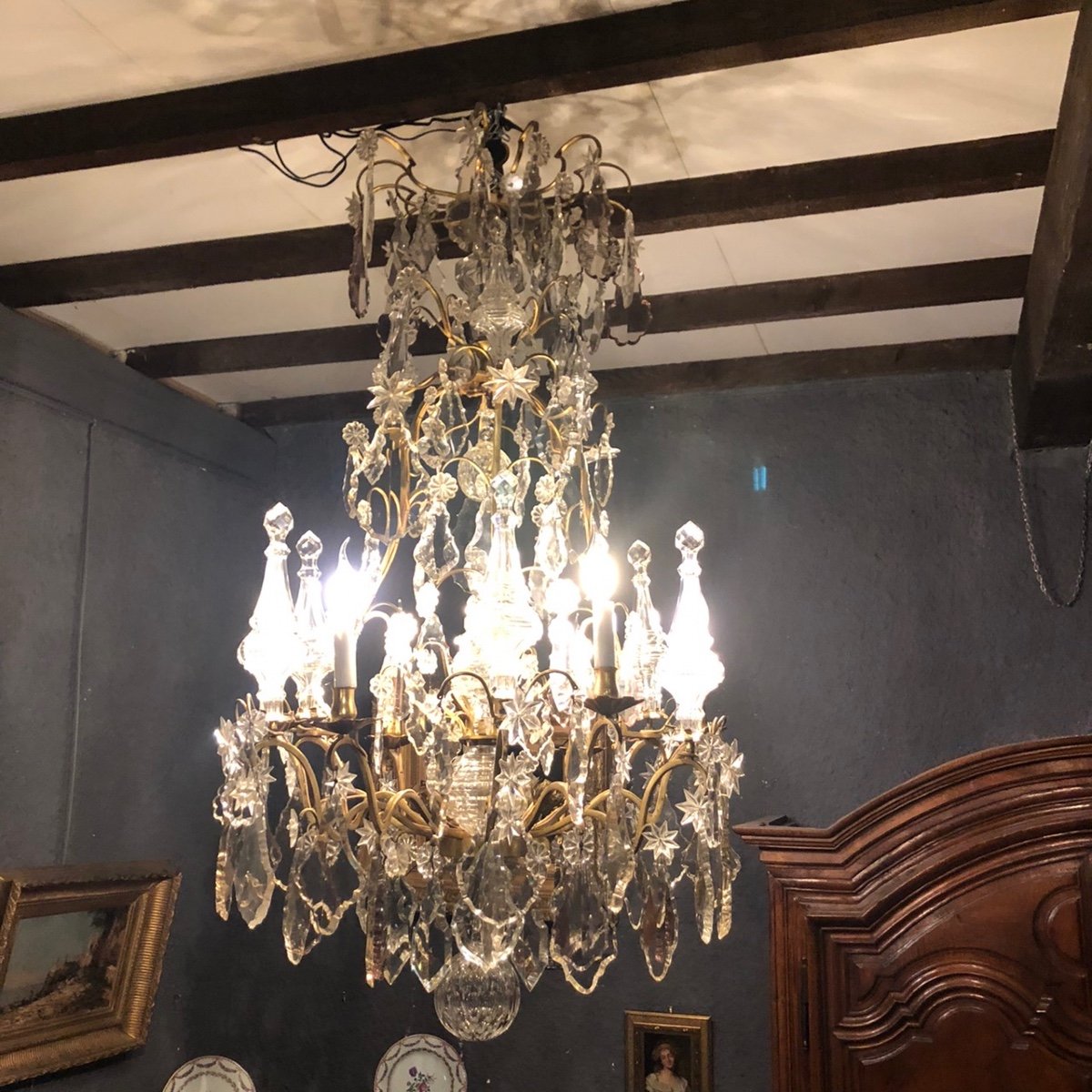 Large Louis XV Cage Chandelier In Cut Crystal Mid-nineteenth Time-photo-2