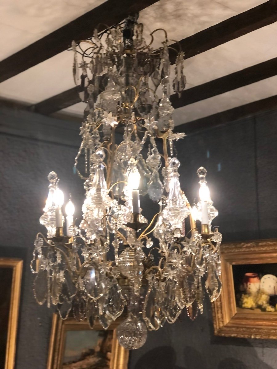 Large Louis XV Cage Chandelier In Cut Crystal Mid-nineteenth Time