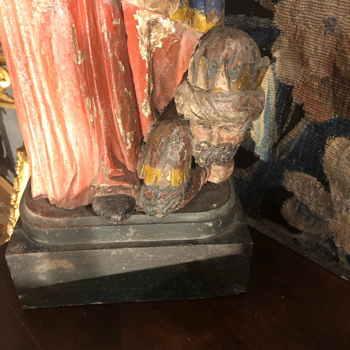 Saint Catherine Of Alexandria, Polychrome Carved Wood Sculpture XVII Eme Century-photo-4