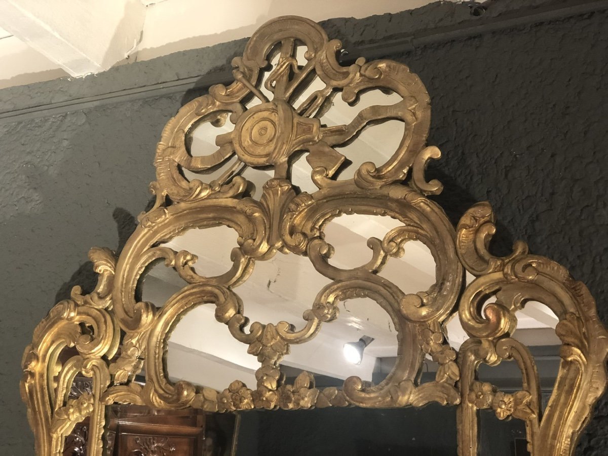 Regency Mirror With Pare-closes In Carved And Gilded Wood XVIII Eme-photo-3