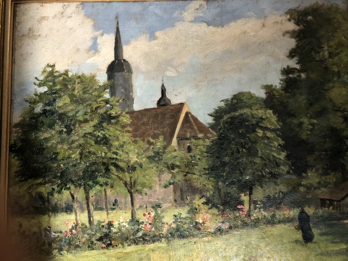 Jules René Hervé ( 1887-1981) huile/toile « Le jardin fleuri et l’église »-photo-3