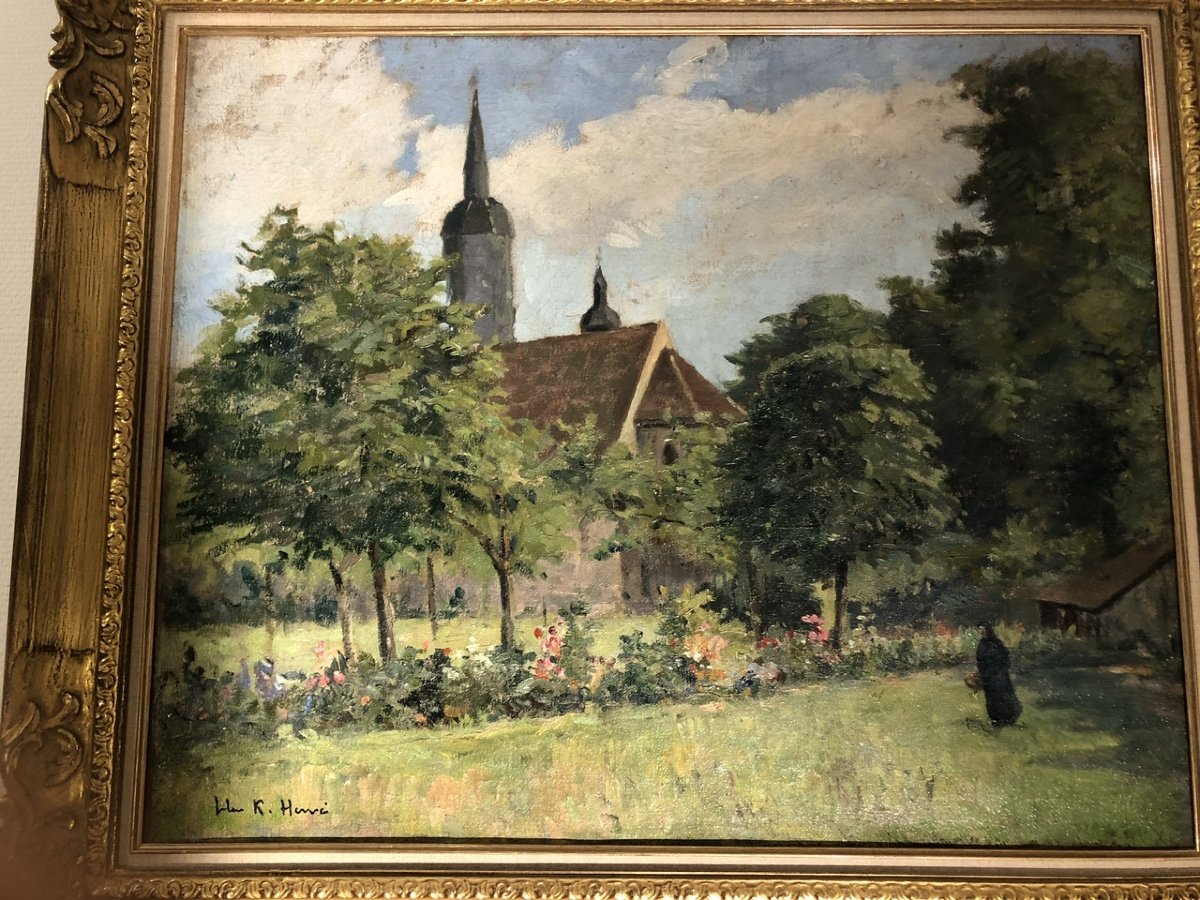 Jules René Hervé ( 1887-1981) huile/toile « Le jardin fleuri et l’église »-photo-4