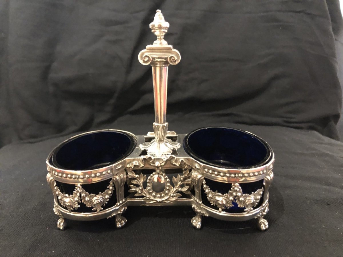 XVIII Eme - Saleron Double Solid Silver Louis XVI Period