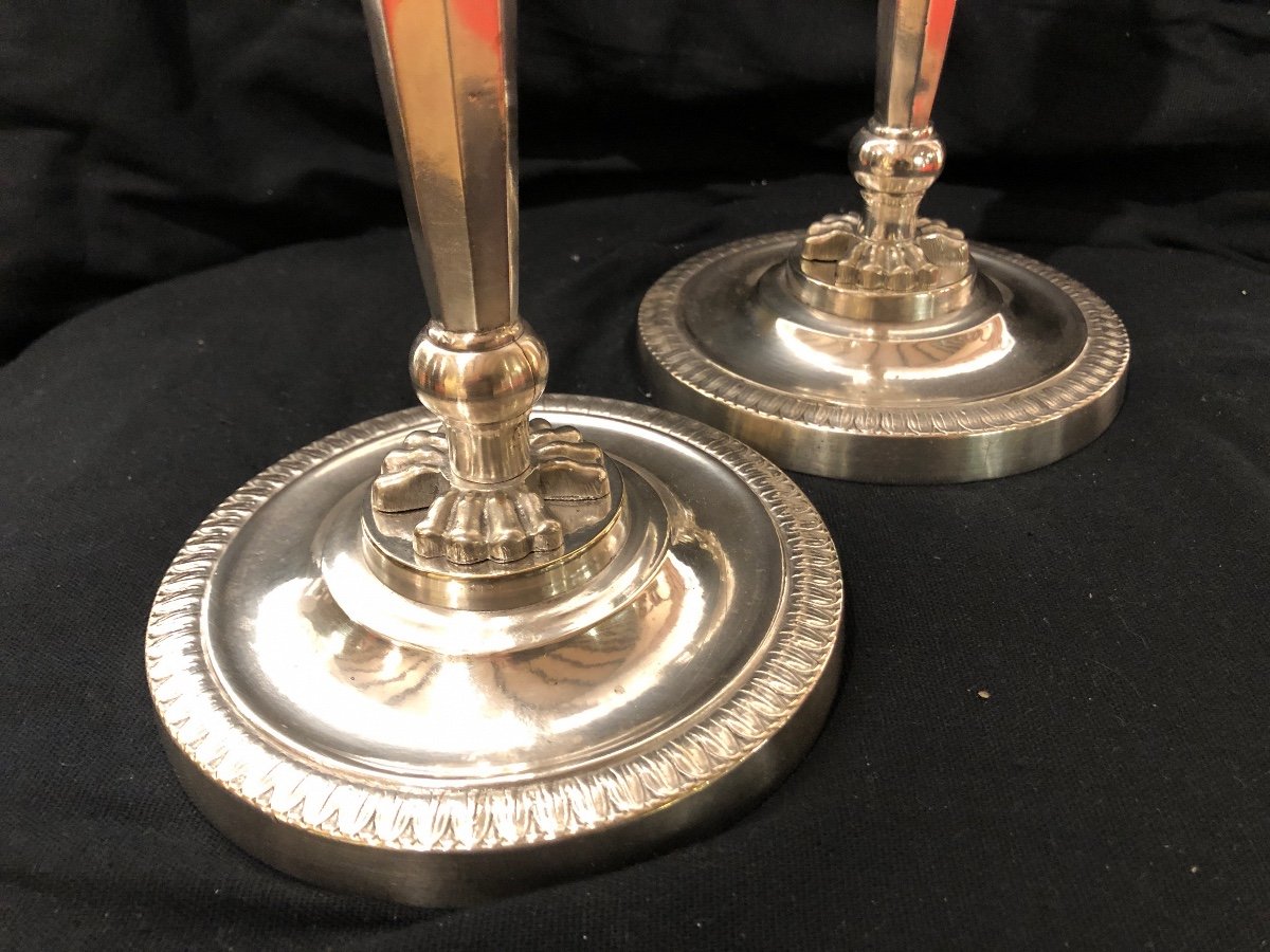 Pair Of Candlesticks In Silver Metal Restoration Period Early 19th Century-photo-2
