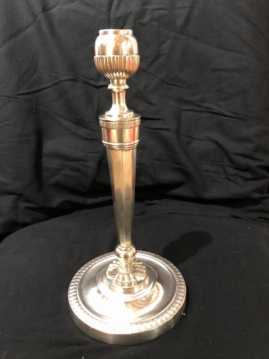 Pair Of Candlesticks In Silver Metal Restoration Period Early 19th Century-photo-3