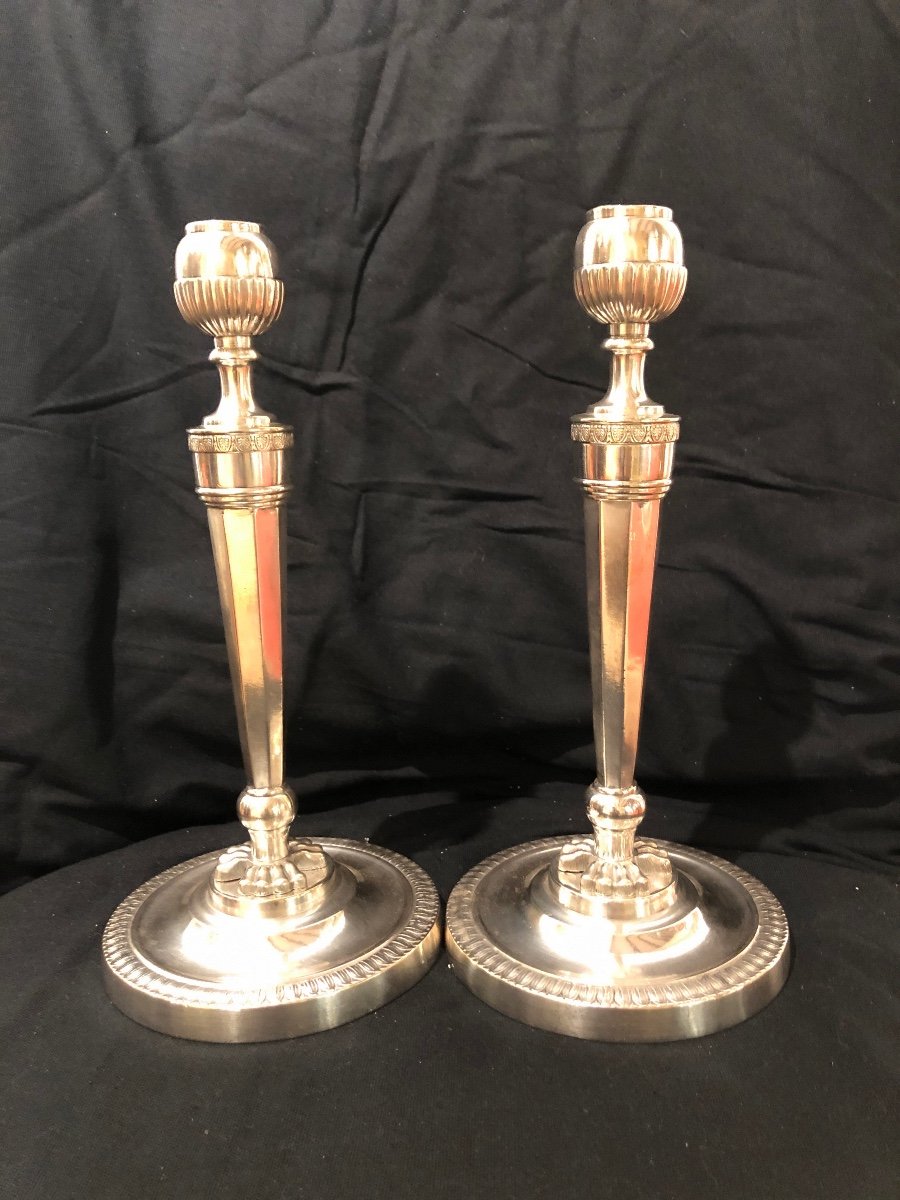 Pair Of Candlesticks In Silver Metal Restoration Period Early 19th Century