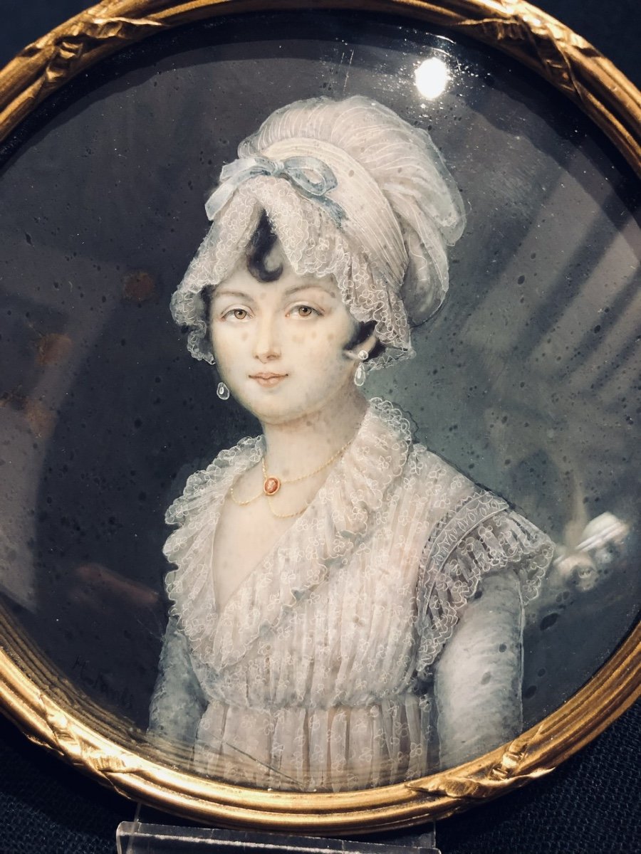 Large Miniature: Portrait Of A Beautiful And Elegant Young Woman French School From The 19th Century -photo-3