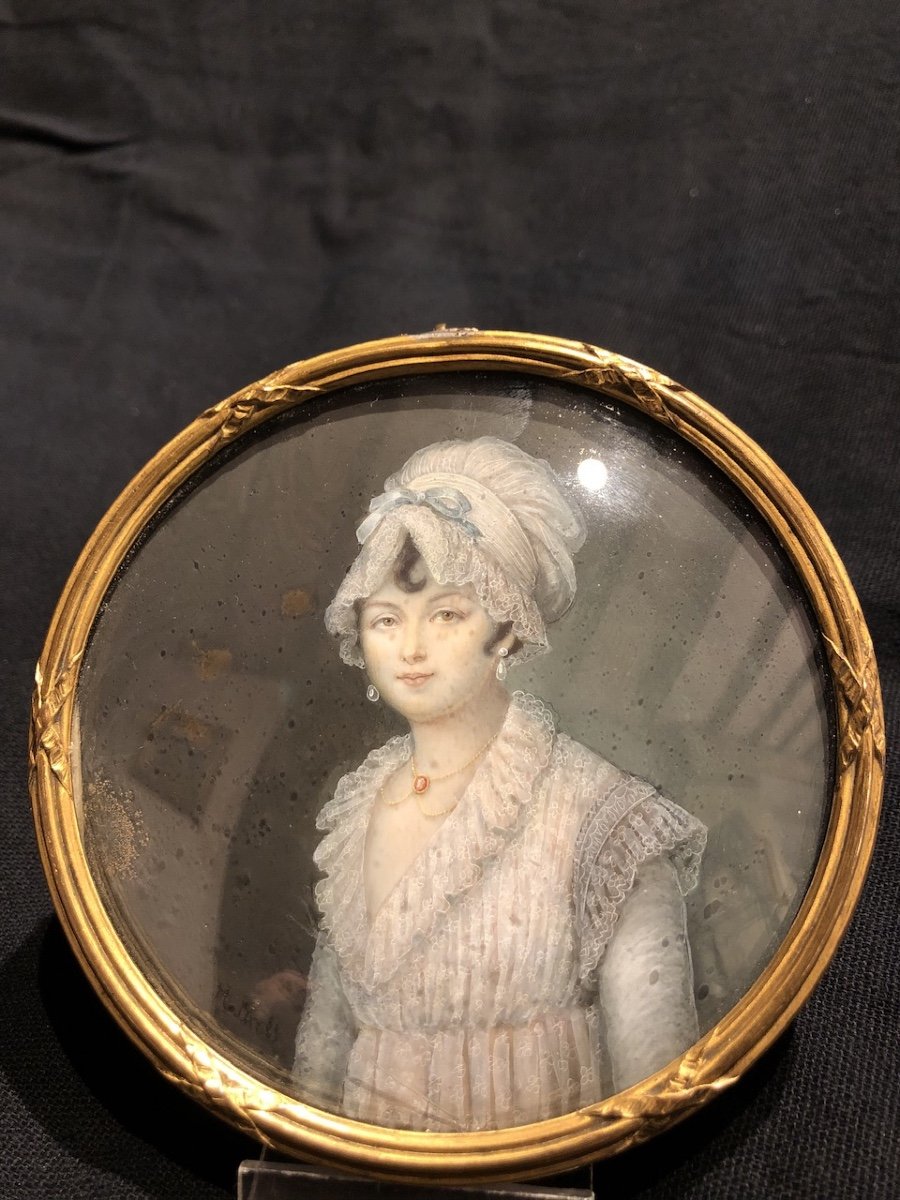 Large Miniature: Portrait Of A Beautiful And Elegant Young Woman French School From The 19th Century -photo-4