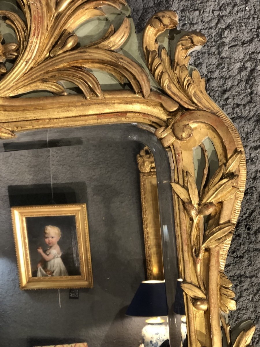 Grand Miroir En Bois Sculpté Et Doré,  Provençal , d’Epoque XVIII éme siècle -photo-3