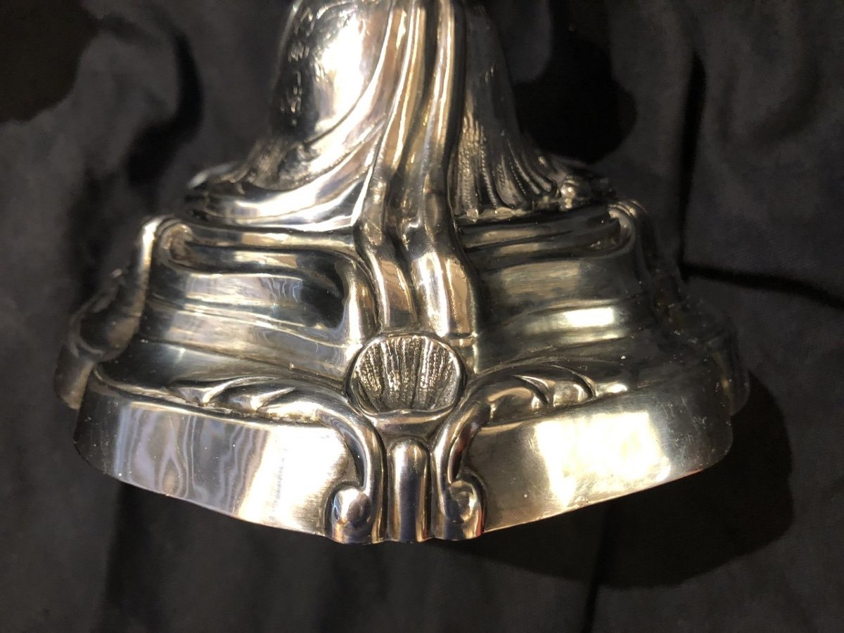 Pair Of Louis XV Rocaille Candlesticks In Silvered Bronze XIX Eme-photo-1