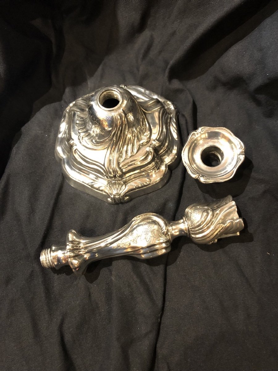 Pair Of Louis XV Rocaille Candlesticks In Silvered Bronze XIX Eme-photo-6