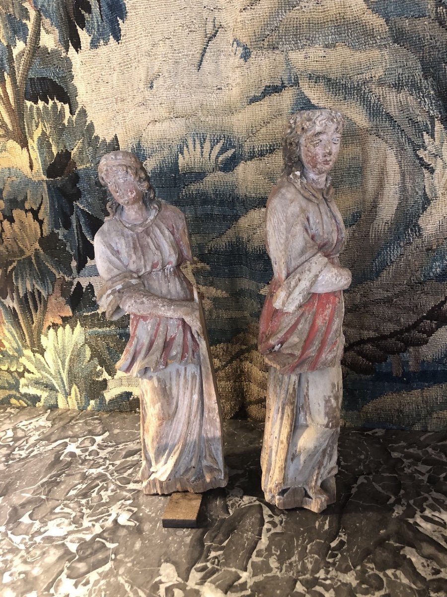 Deux personnages en bois  Sculpté Et Polychrome Epoque XVII éme -photo-2