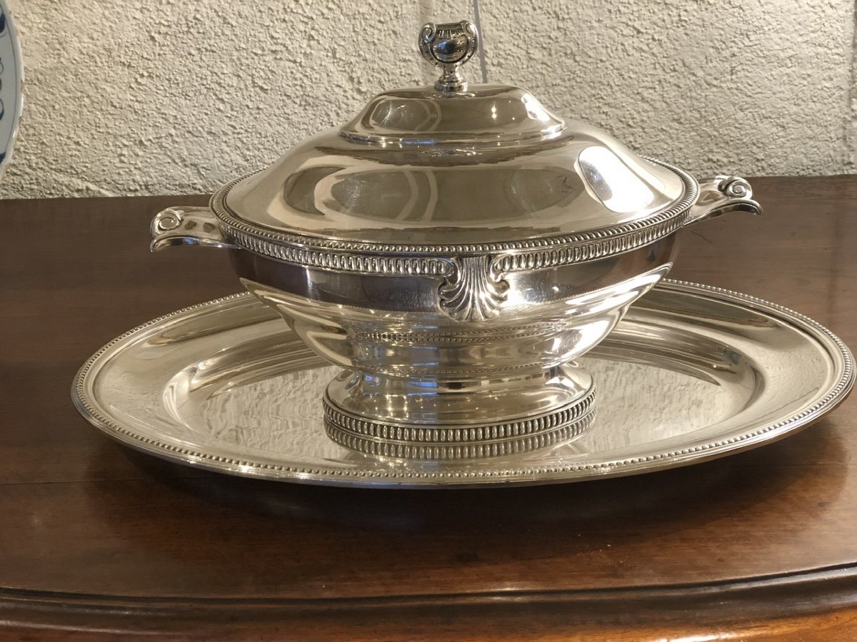 Roux-marquiand Goldsmith: Silver-plated Metal Vegetable Soup Tureen, Late 19th-early 20th Century -photo-2