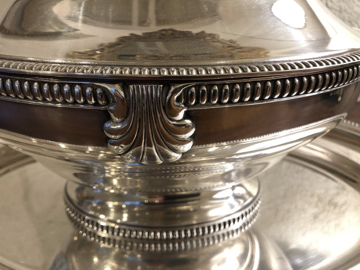 Roux-marquiand Goldsmith: Silver-plated Metal Vegetable Soup Tureen, Late 19th-early 20th Century -photo-2