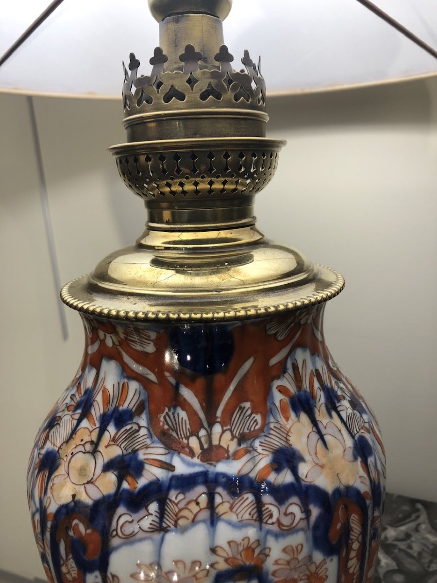 Lampe à Pétrole En Porcelaine Imari électrifiée Avec Abat-jour -photo-4