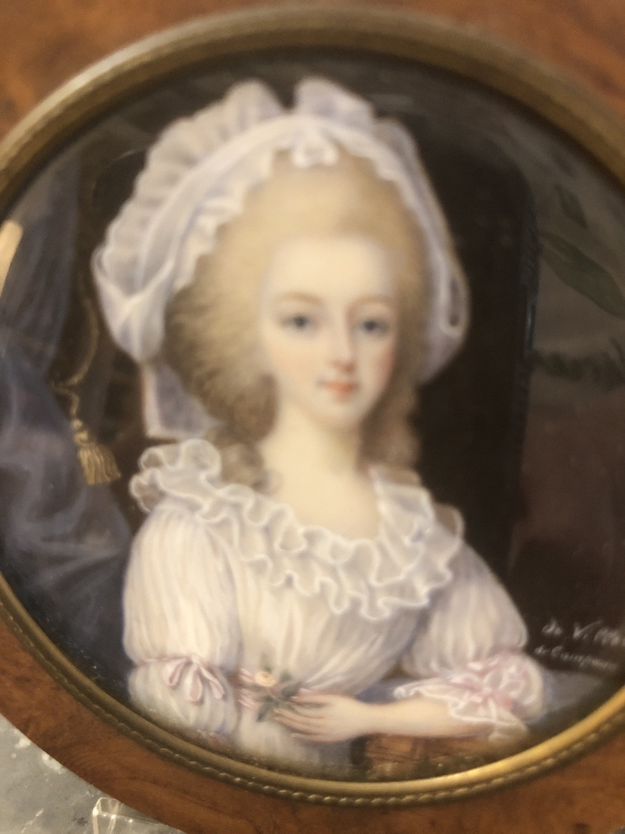 Miniature Sur Ivoire Portrait En Buste De Marie-antoinette époque XIX éme -photo-2