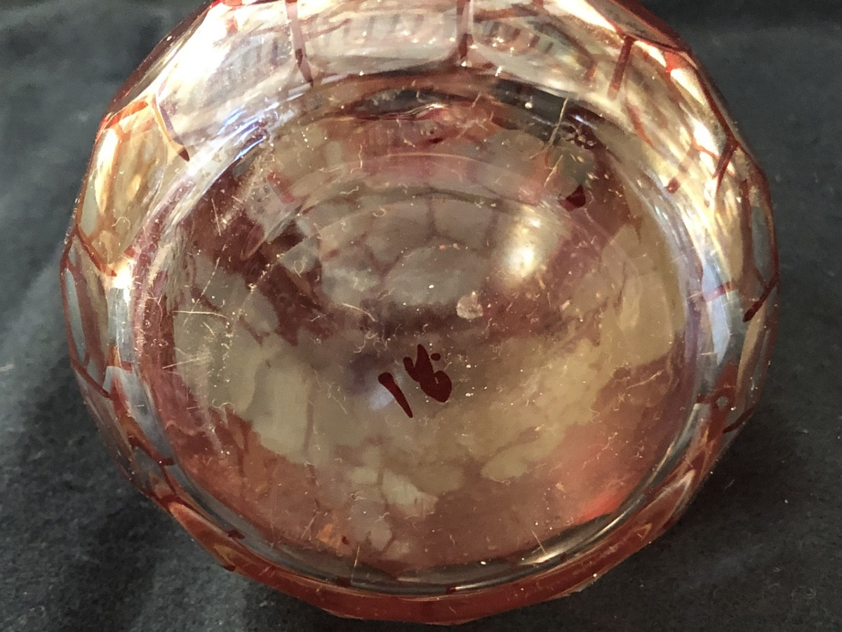 Flacon En Cristal De Bohème Rouge Et Incolore Epoque XIX Eme-photo-3