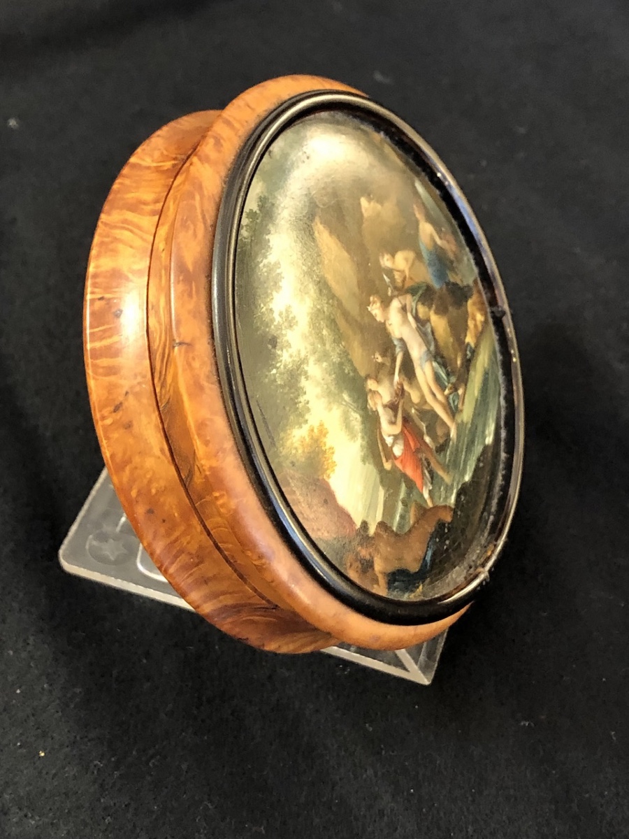 Box In Burl And Tortoiseshell, Miniature On The Lid, Late 18th Century -photo-3