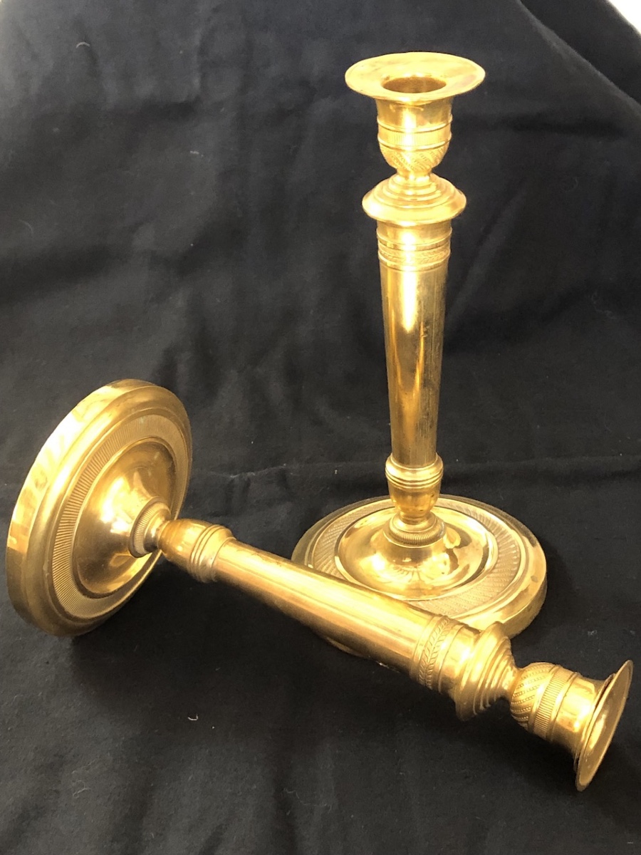 Pair Of Chiseled And Gilded Bronze Candlesticks From The Empire Period -photo-2