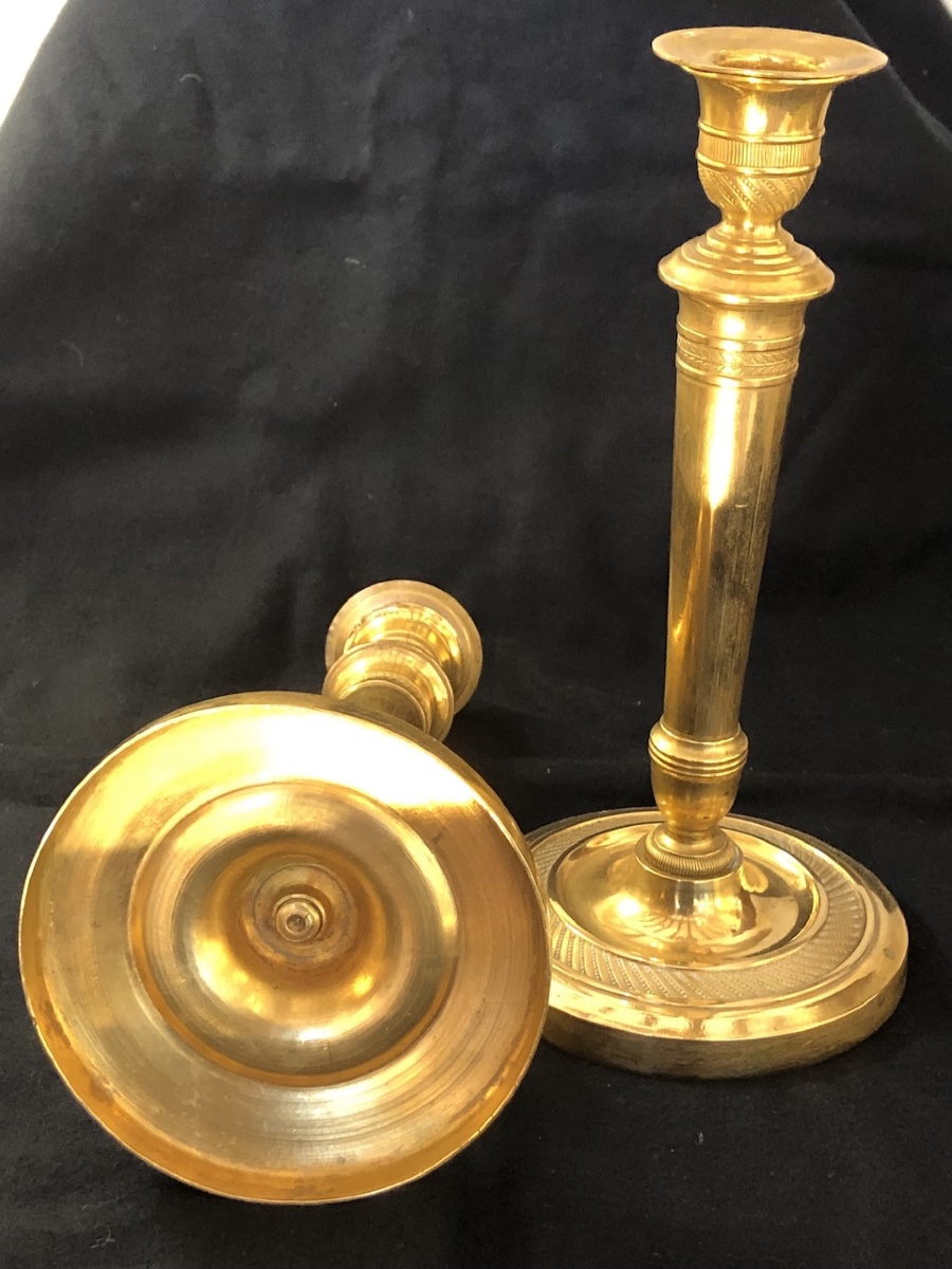 Pair Of Chiseled And Gilded Bronze Candlesticks From The Empire Period -photo-3
