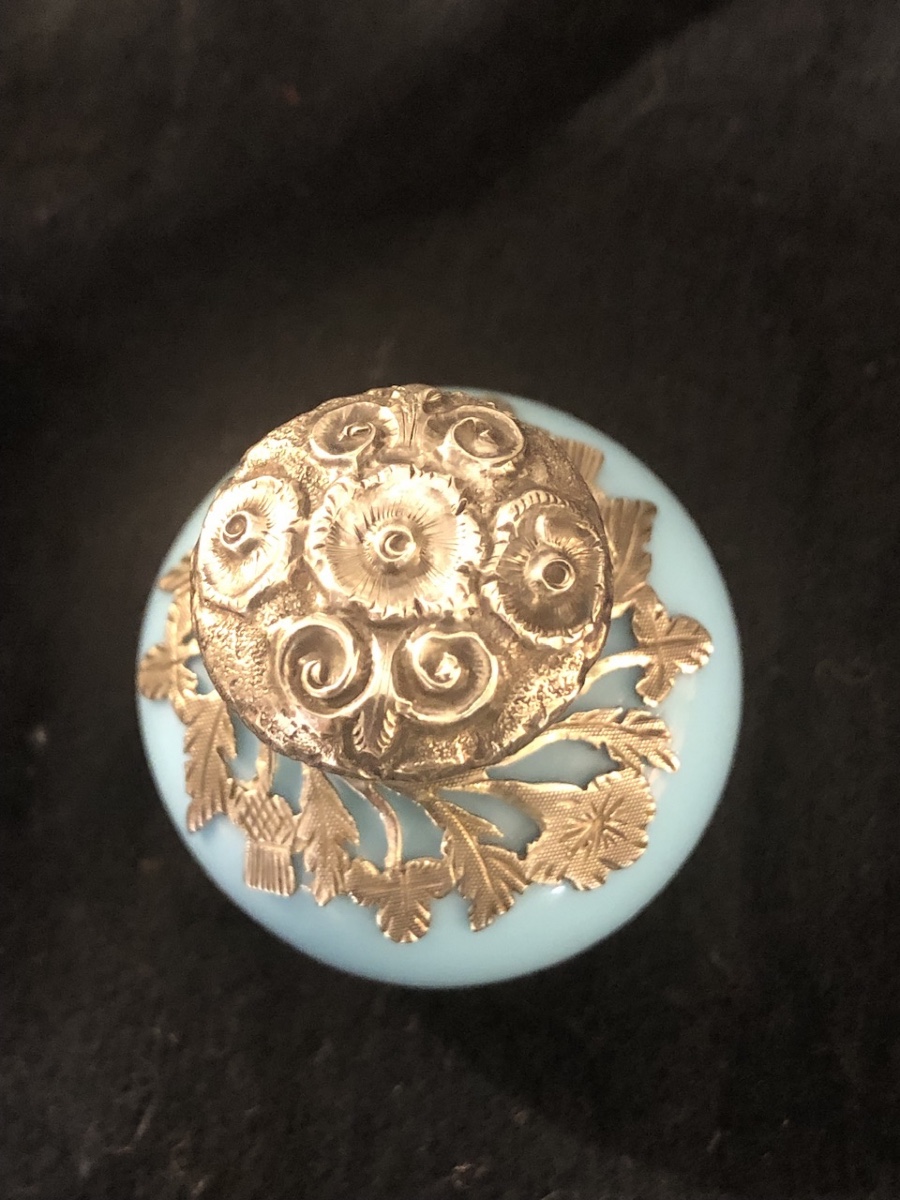 Vinaigrette en opaline et argent massif  époque Restauration  1815-1830-photo-3