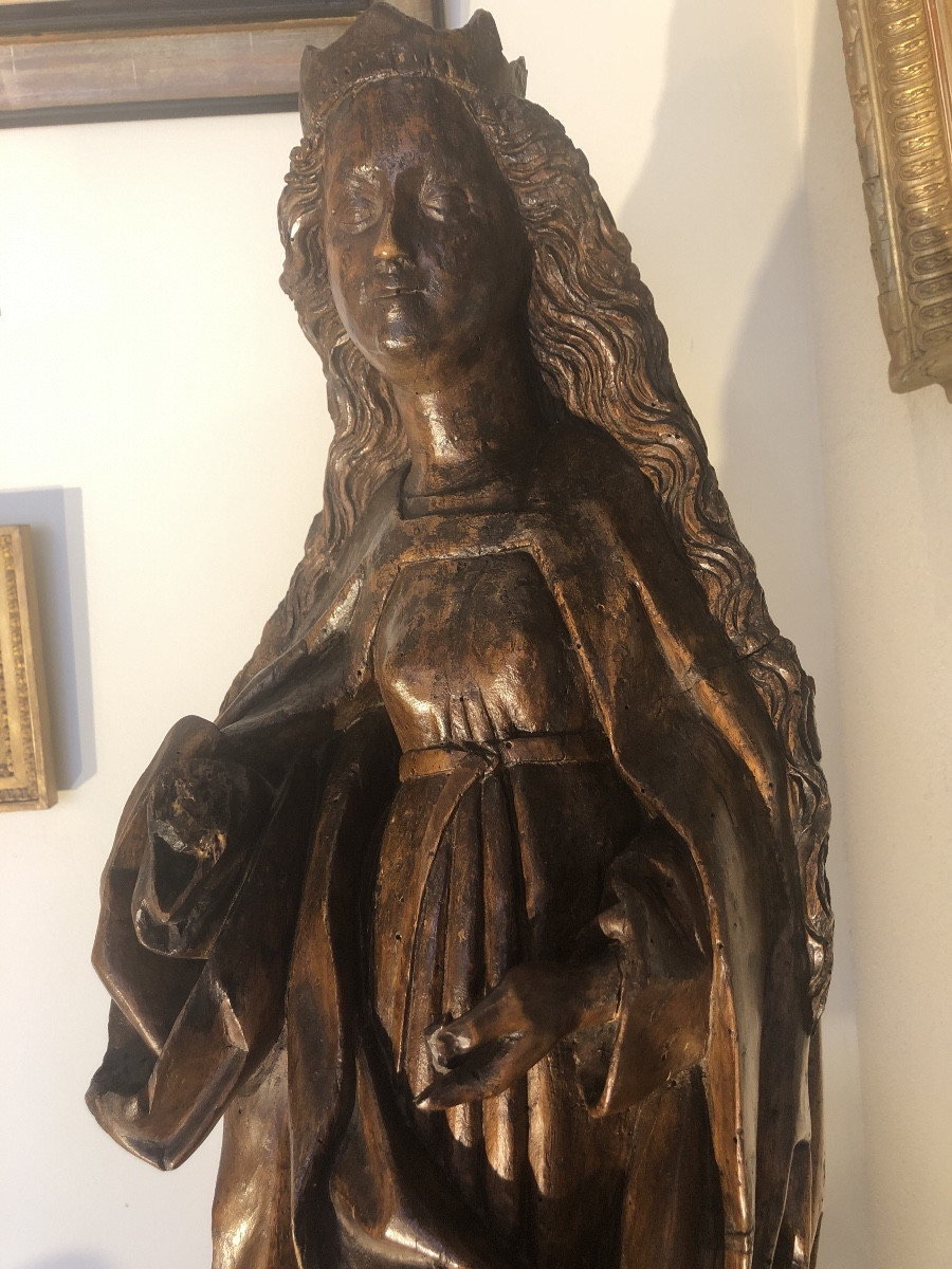 Elizabeth Of Hungary, 16th Century Oak Statue -photo-3