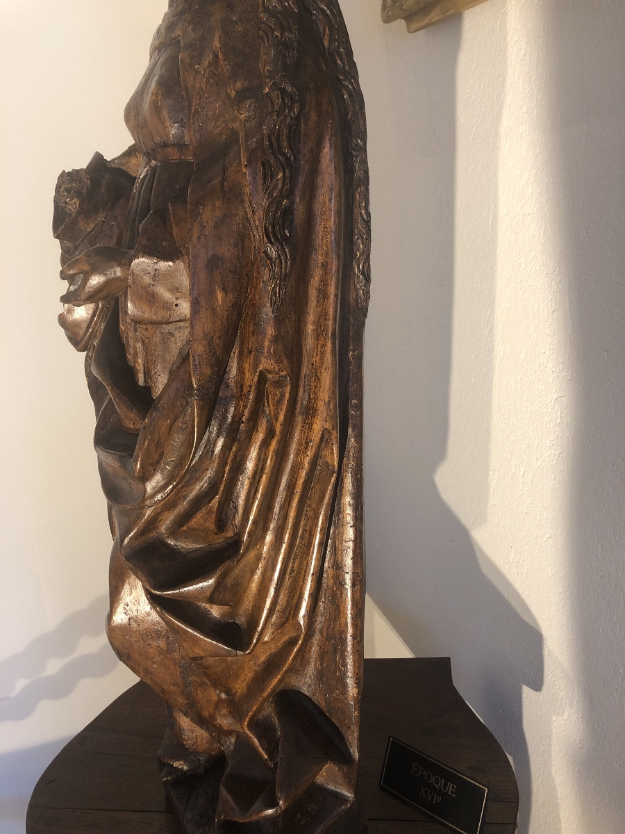 Elizabeth Of Hungary, 16th Century Oak Statue -photo-3