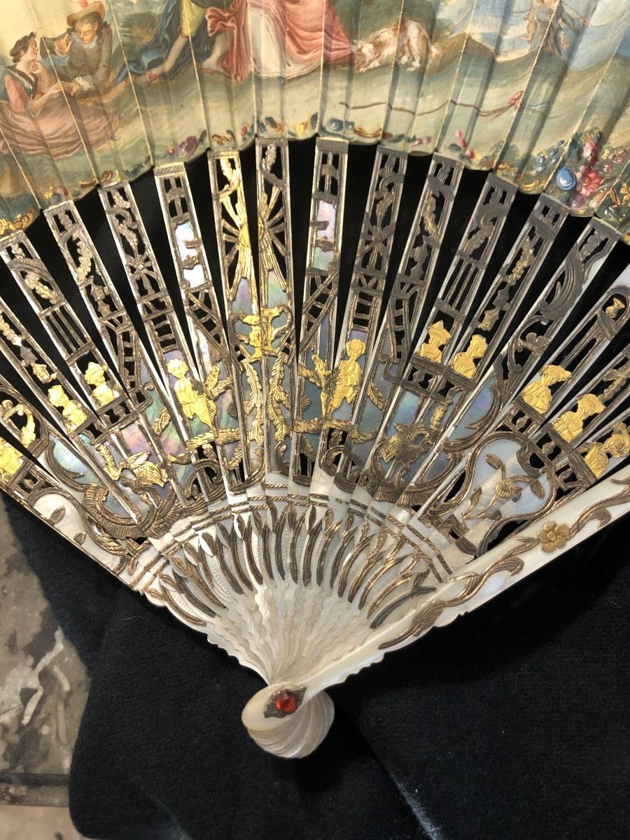 Beautiful Fan Decorated With A “gallant Scene And Birds” From The 18th Century -photo-5