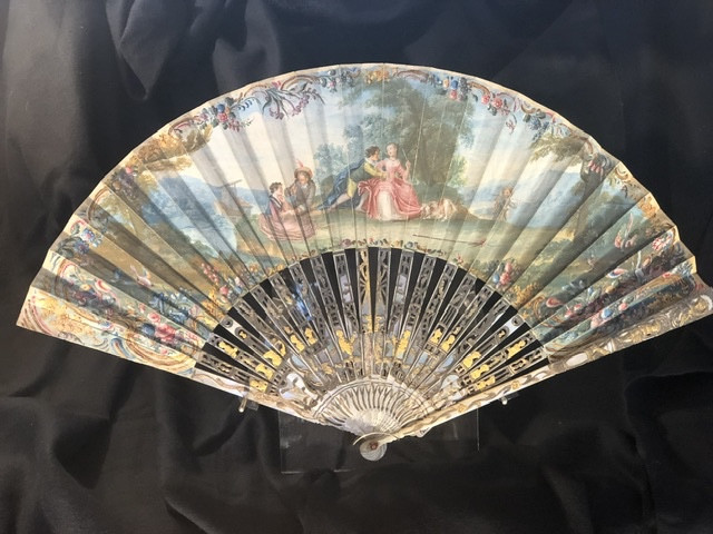 Beautiful Fan Decorated With A “gallant Scene And Birds” From The 18th Century 