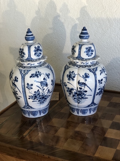 Pair Of Covered Delft Earthenware Vases, Late 18th Century 