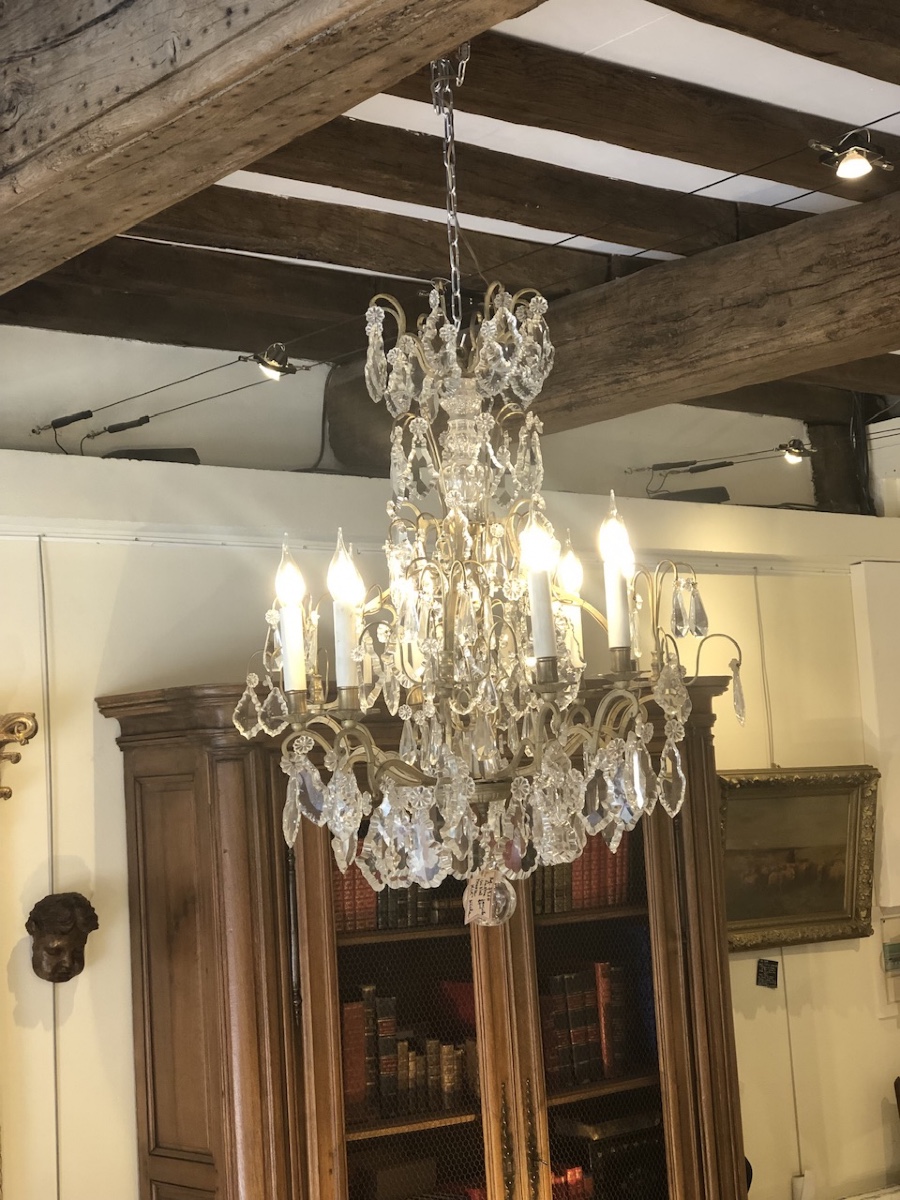8-light Crystal And Bronze Chandelier, Late 19th Century -photo-3