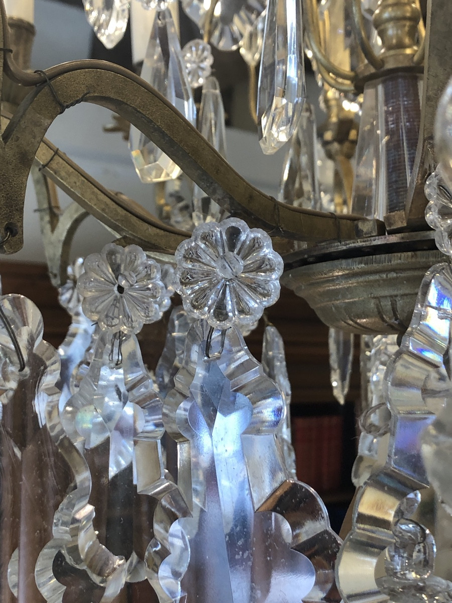 8-light Crystal And Bronze Chandelier, Late 19th Century -photo-3