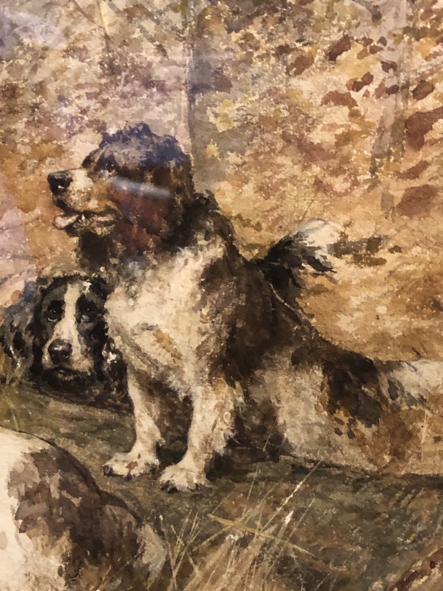 Charles Olivier de Penne ( 1831-1897 ) « Les Chiens et l’oiseau » Aquarelle -photo-3
