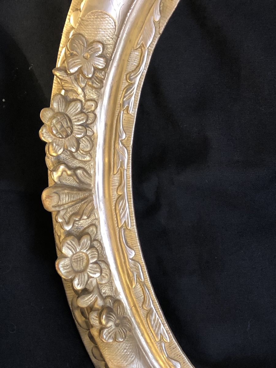 Oval Frame In Carved And Gilded Wood, 19th Century -photo-2