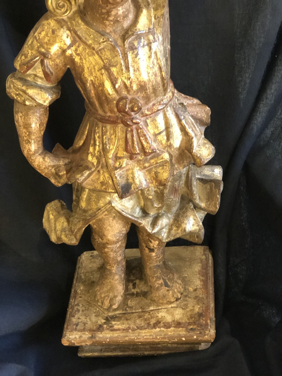 Statue Of A Young Page In Carved, Gilded And Polychrome Wood - 18th Century -photo-3