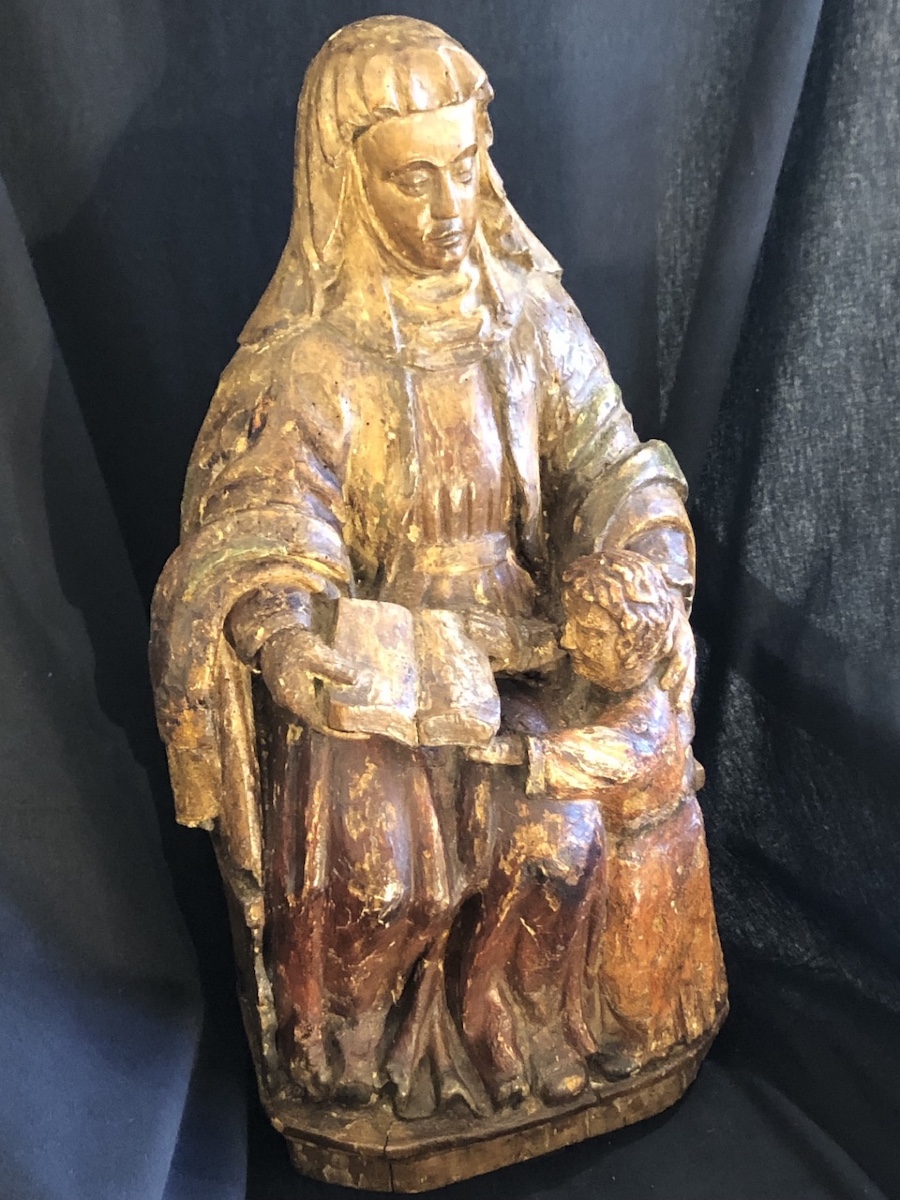 France, 16th Century - The Education Of The Virgin - Polychrome Wood Sculpture -photo-4