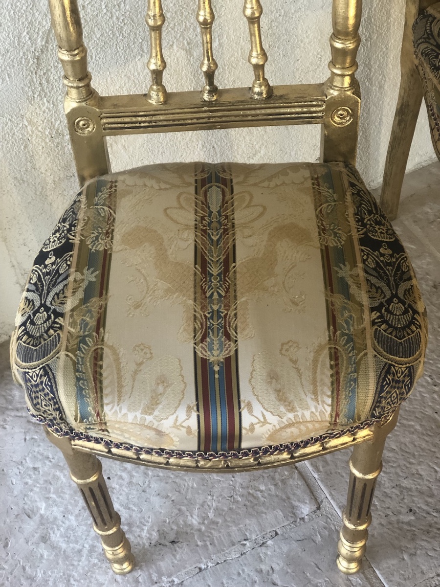 Paire de petites chaises en bois doré style Louis XVI -photo-2