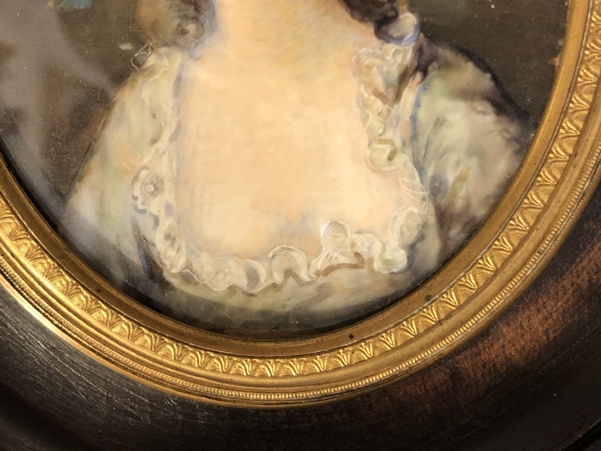 Large Miniature Bust Portrait Of A Young Woman, 19th Century -photo-4