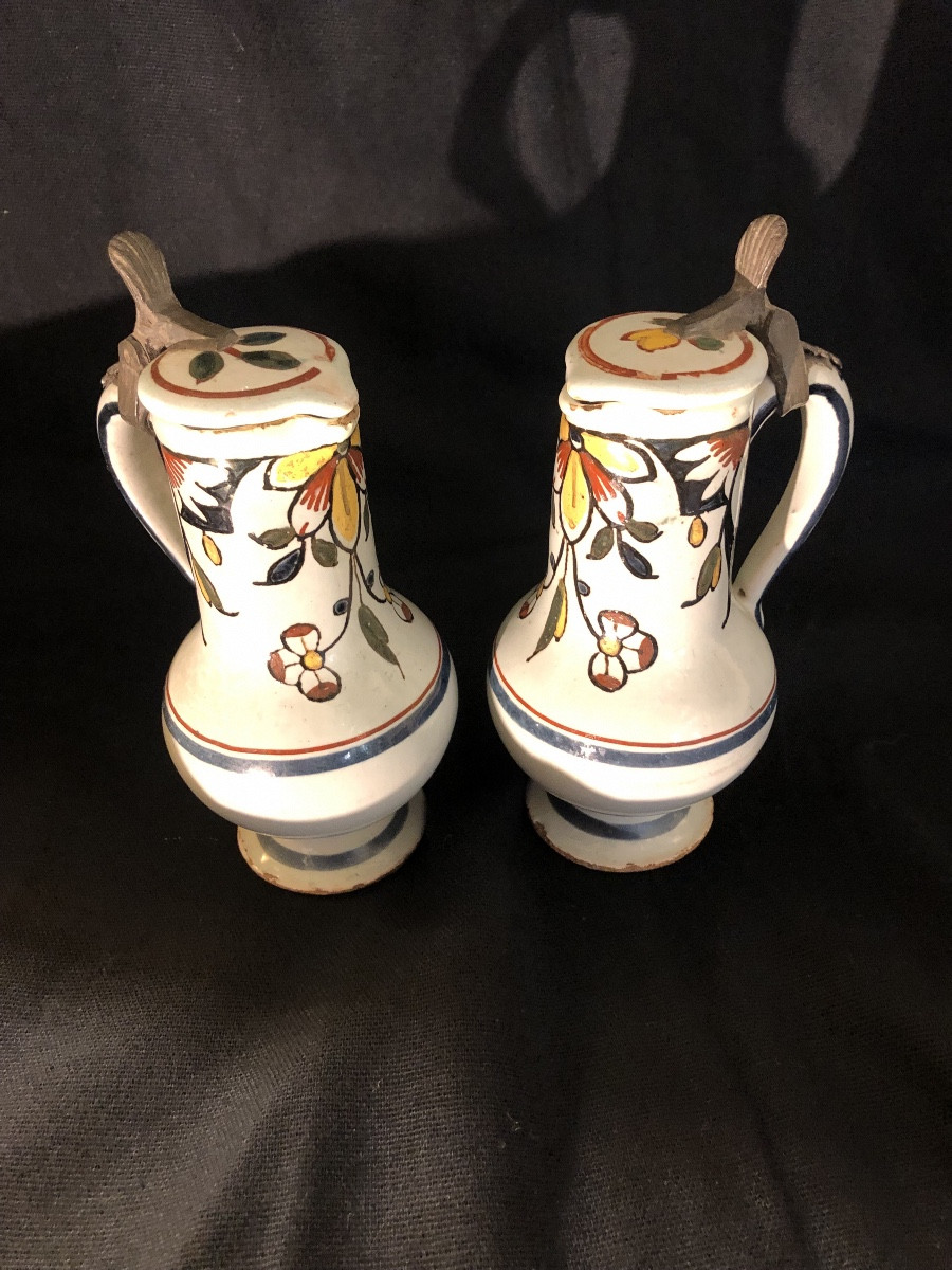 Paire de petits pichets couverts en faïence de Rouen époque XVIII eme-photo-2