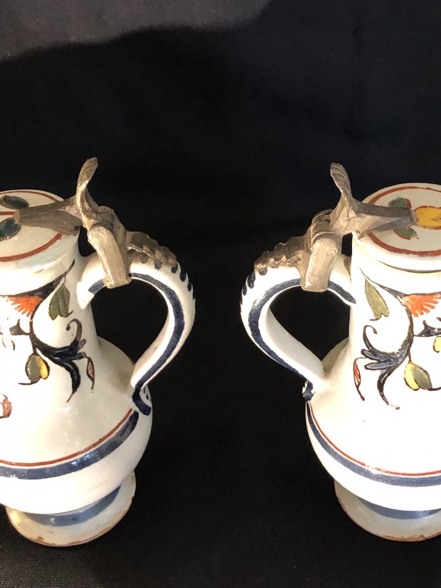 Paire de petits pichets couverts en faïence de Rouen époque XVIII eme-photo-4