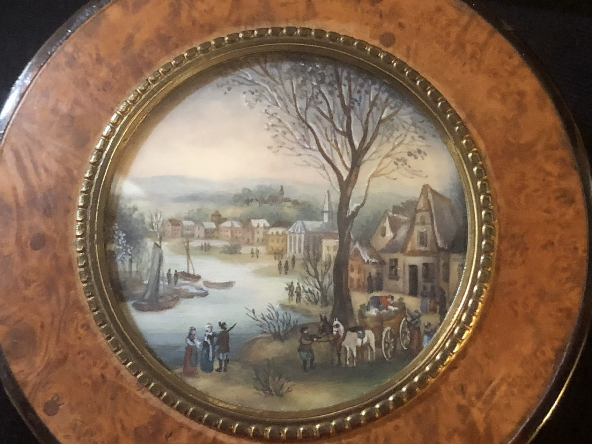 Boîte ronde en loupe et écaille - miniature  époque XIX eme -photo-3