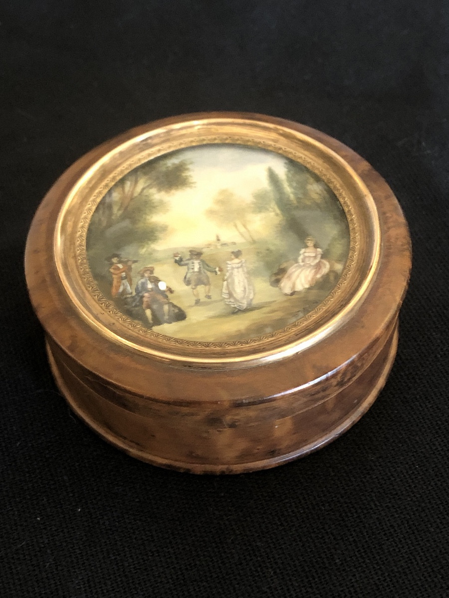 Round Burl Wood Box With Double Removable Lids - 19th Century Miniatures -photo-2