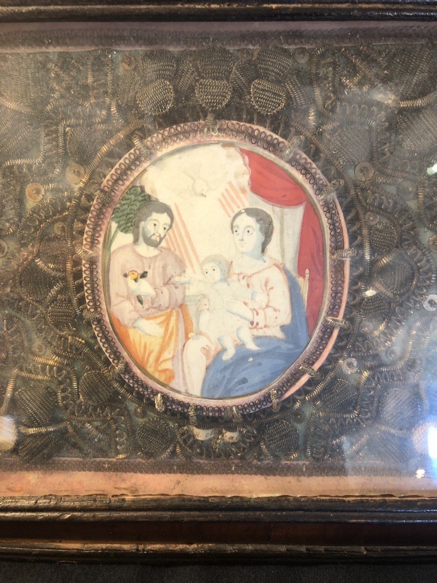 Reliquaire à paperolles XIX éme : La Sainte Famille-photo-2
