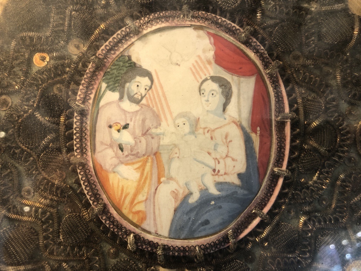 Reliquaire à paperolles XIX éme : La Sainte Famille-photo-3