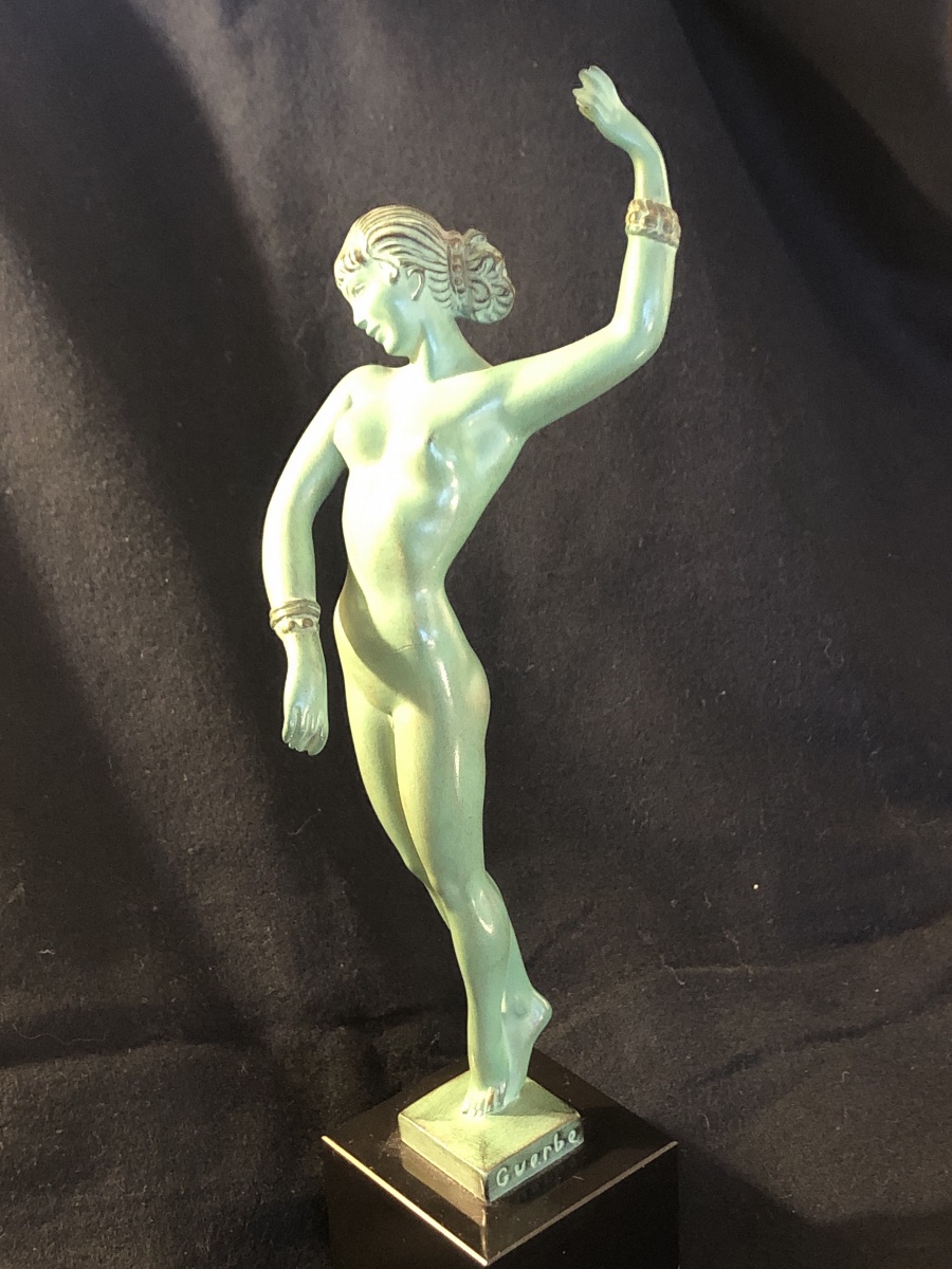 Guerbe Raymonde  ( 1894-1995 ) «  Danseuse Orientale » - fonte d’art -patine verte à l’Antique -photo-3