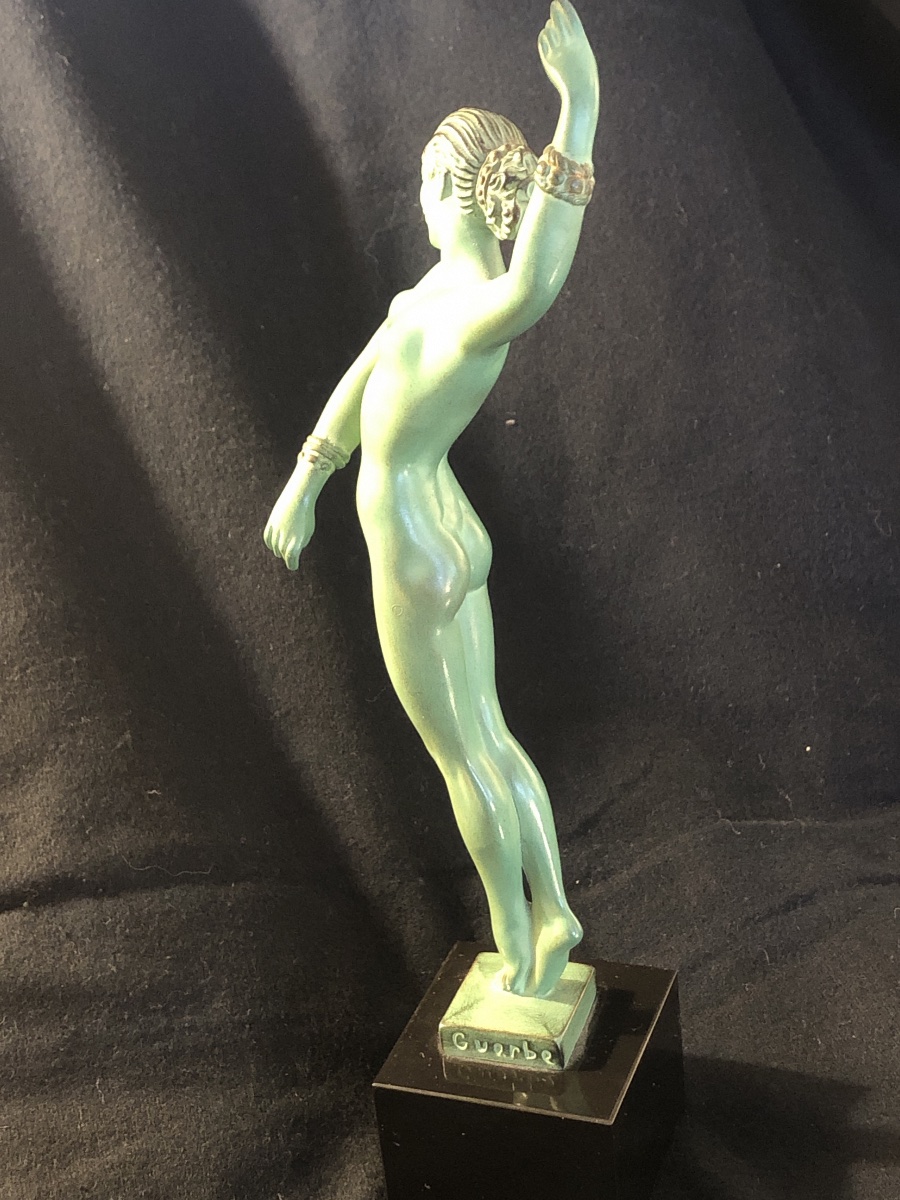 Guerbe Raymonde  ( 1894-1995 ) «  Danseuse Orientale » - fonte d’art -patine verte à l’Antique -photo-4