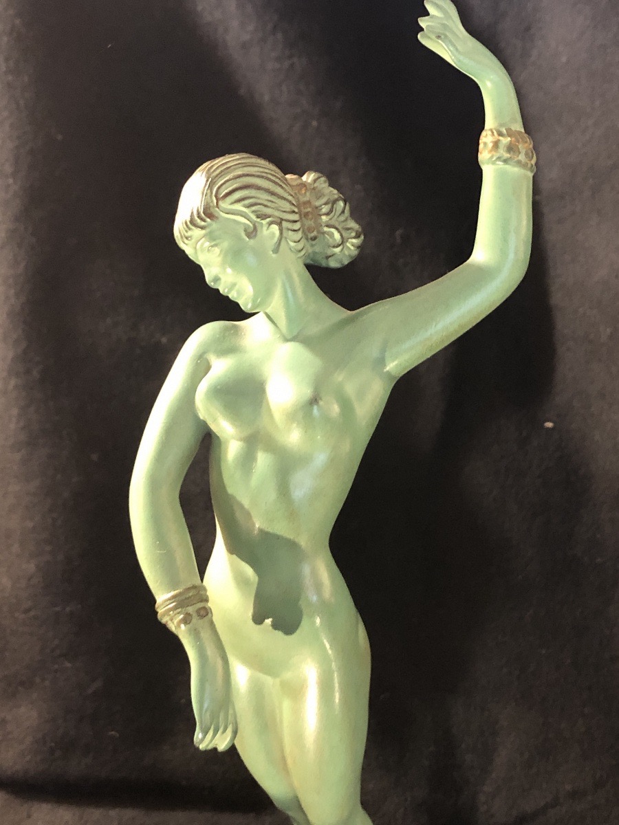Guerbe Raymonde  ( 1894-1995 ) «  Danseuse Orientale » - fonte d’art -patine verte à l’Antique -photo-2